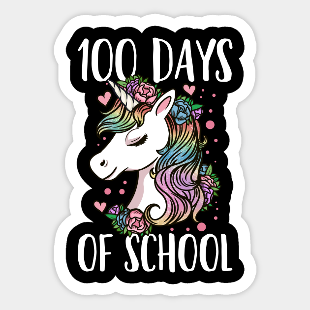 100 Days Of School Unicorn 100 Days Of School Sticker TeePublic